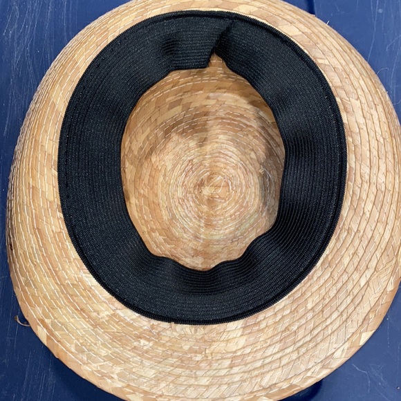 Raffia Baby Fedora Panama Straw Hat black ribbon tan 17” head - Picture 5 of 9